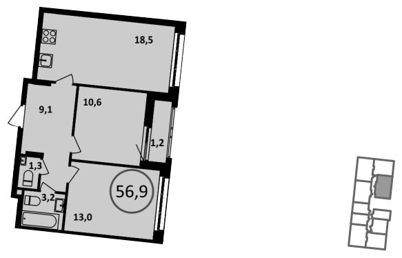 2-комнатная квартира с полной отделкой, 56.9 м2, 7 этаж, сдача 1 квартал 2023 г., ЖК Испанские кварталы, корпус 5.5 - объявление 1554733 - фото №1