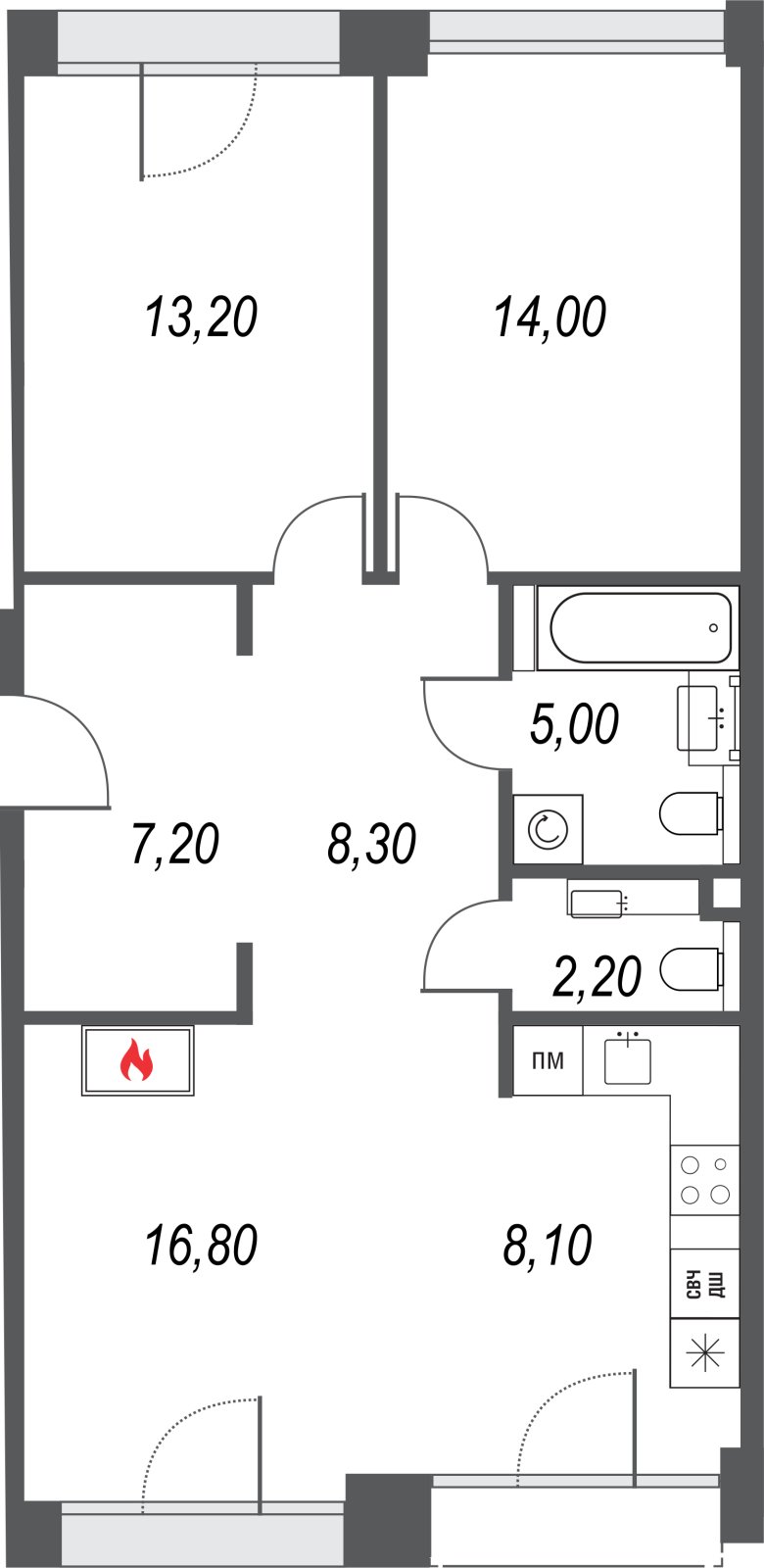 3-комнатная квартира без отделки, 75.2 м2, 12 этаж, дом сдан, ЖК AFI Park Воронцовский, корпус 3 - объявление 2397075 - фото №1