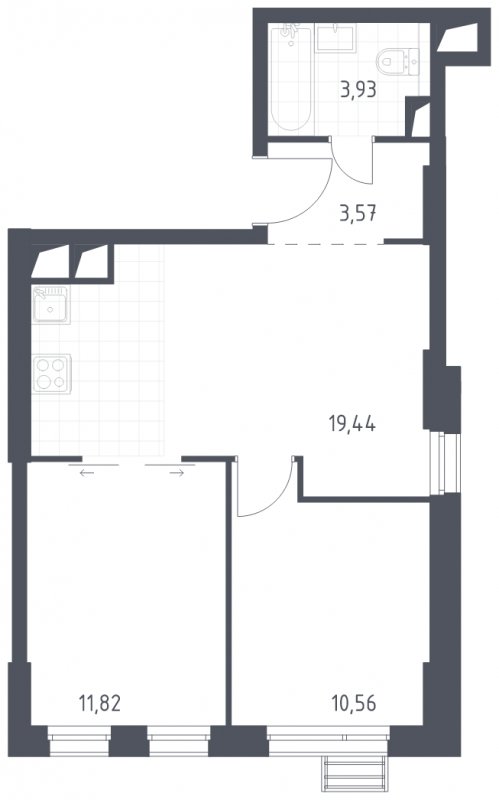 2-комнатная квартира с полной отделкой, 49.32 м2, 13 этаж, сдача 2 квартал 2023 г., ЖК Квартал Спутник, корпус 14 - объявление 1313543 - фото №1