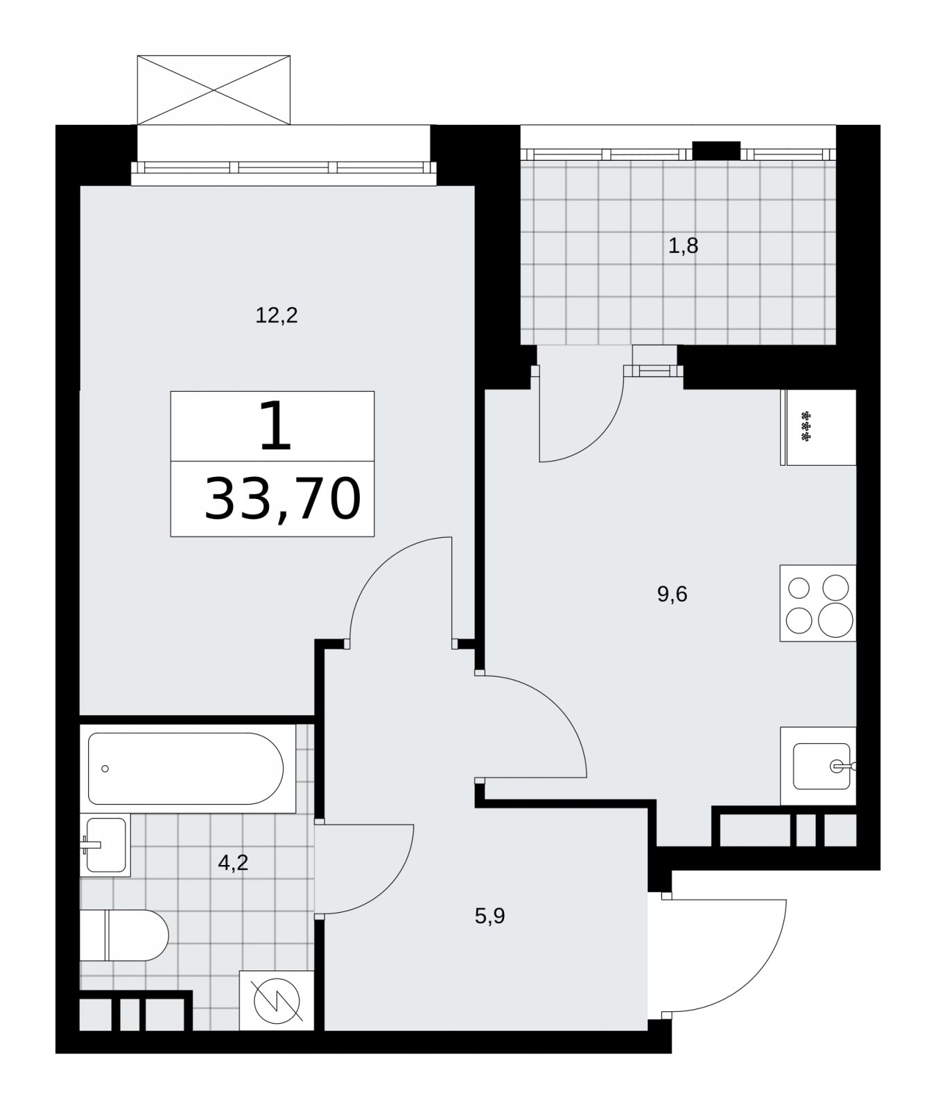 1-комнатная квартира с частичной отделкой, 33.7 м2, 7 этаж, сдача 4 квартал 2025 г., ЖК Бунинские кварталы, корпус 3.5 - объявление 2152164 - фото №1