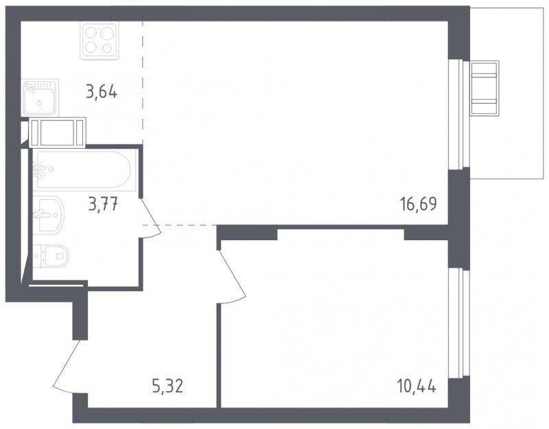 2-комнатная квартира с полной отделкой, 39.86 м2, 14 этаж, сдача 3 квартал 2023 г., ЖК Томилино Парк, корпус 4.1 - объявление 1586372 - фото №1