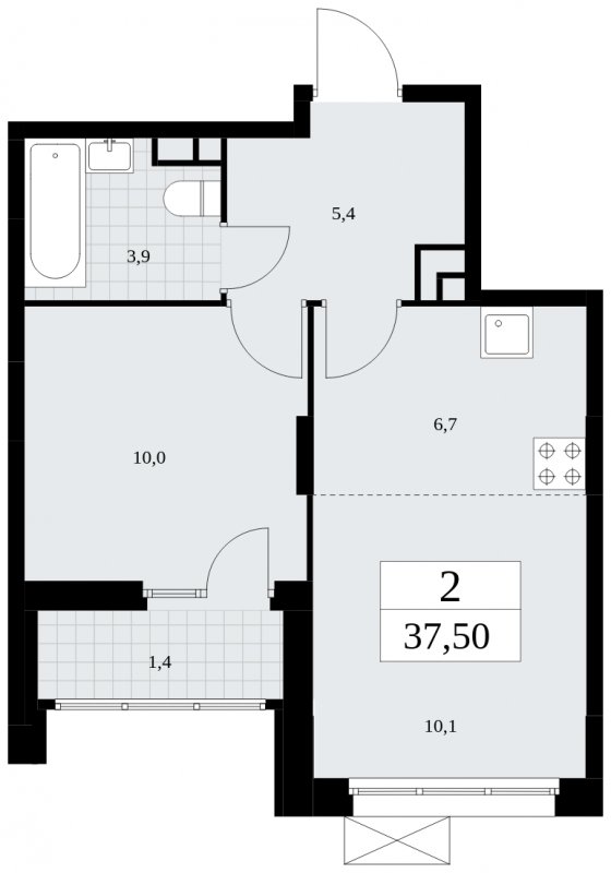 2-комнатная квартира (евро) без отделки, 37.5 м2, 6 этаж, сдача 4 квартал 2024 г., ЖК Скандинавия, корпус 36.3.2 - объявление 1894692 - фото №1