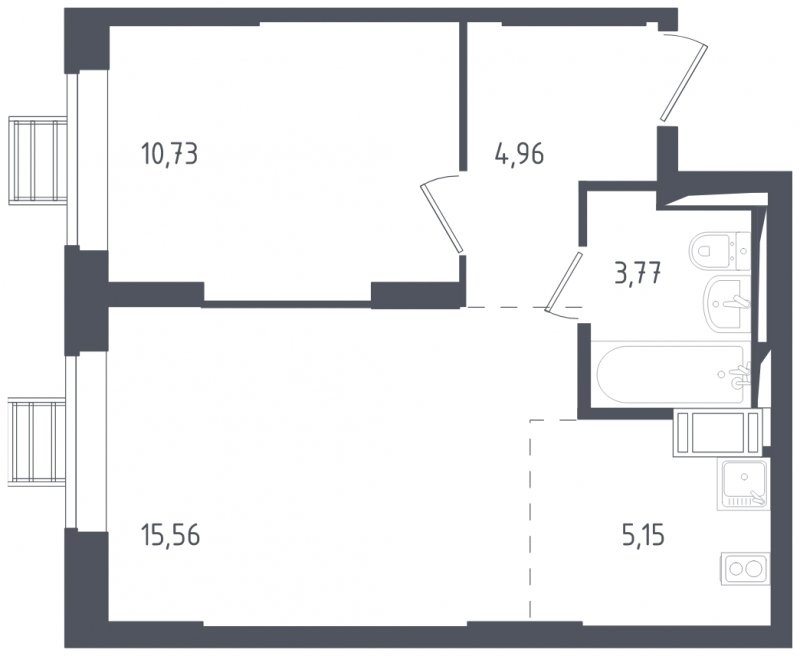 2-комнатная квартира с полной отделкой, 40.17 м2, 14 этаж, сдача 3 квартал 2024 г., ЖК Томилино Парк, корпус 5.1 - объявление 1823036 - фото №1