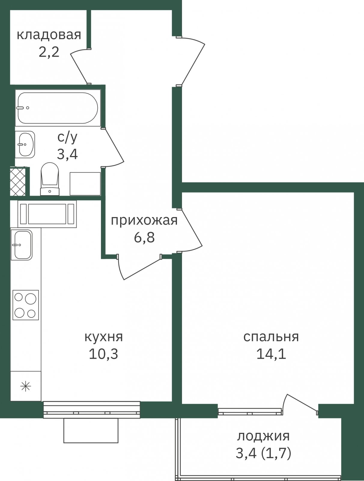 1-комнатная квартира с частичной отделкой, 38.4 м2, 9 этаж, дом сдан, ЖК Зеленая Вертикаль, корпус 7 - объявление 2346327 - фото №1