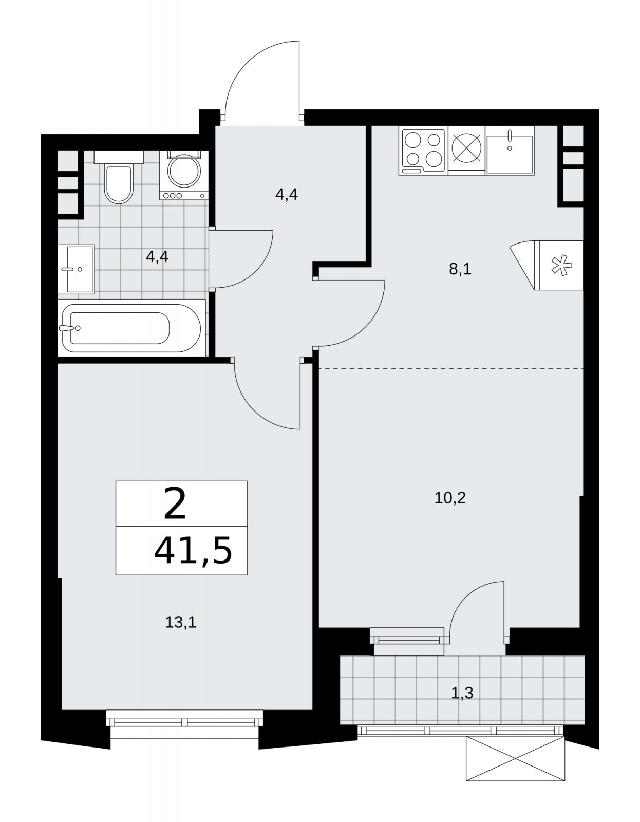 2-комнатная квартира (евро) с частичной отделкой, 41.5 м2, 16 этаж, сдача 1 квартал 2026 г., ЖК Прокшино, корпус 11.1.2 - объявление 2257326 - фото №1