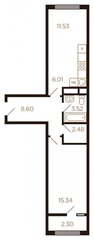 2-комнатная квартира с полной отделкой, 49 м2, 5 этаж, дом сдан, ЖК Миниполис Рафинад, корпус 5 - объявление 1464000 - фото №1