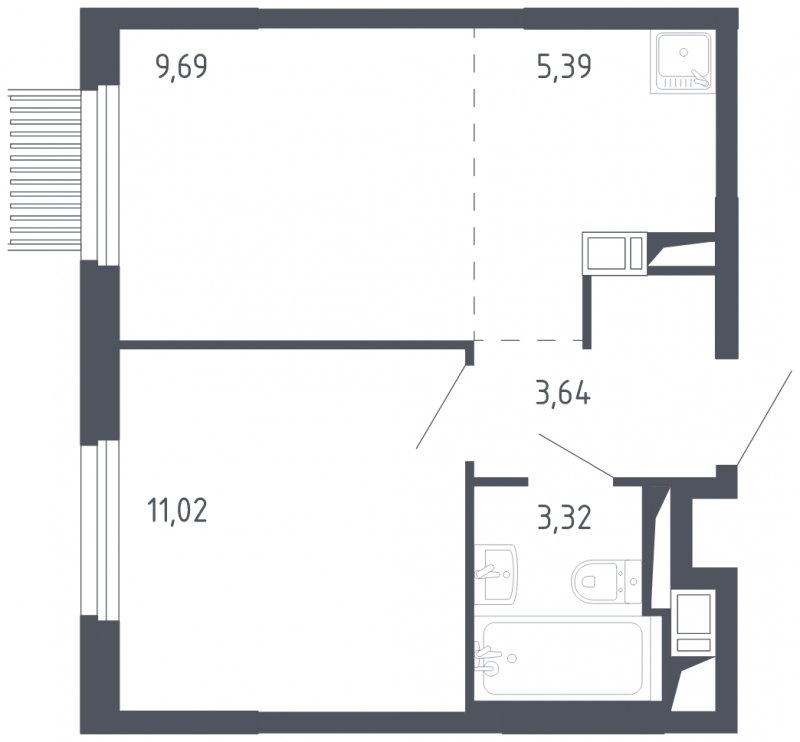 2-комнатная квартира с полной отделкой, 33.06 м2, 10 этаж, сдача 3 квартал 2023 г., ЖК Мытищи Парк, корпус 2 - объявление 1572936 - фото №1