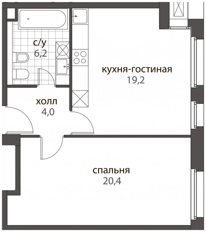 2-комнатная квартира (евро) без отделки, 49.8 м2, 2 этаж, дом сдан, ЖК HomeCity, корпус 2 - объявление 1704888 - фото №1
