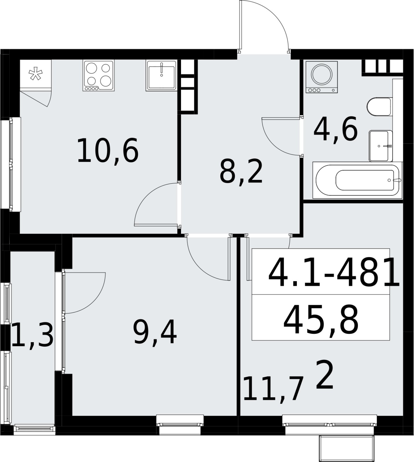 2-комнатная квартира с полной отделкой, 45.8 м2, 13 этаж, сдача 2 квартал 2027 г., ЖК Южные сады, корпус 4.1.2 - объявление 2392986 - фото №1