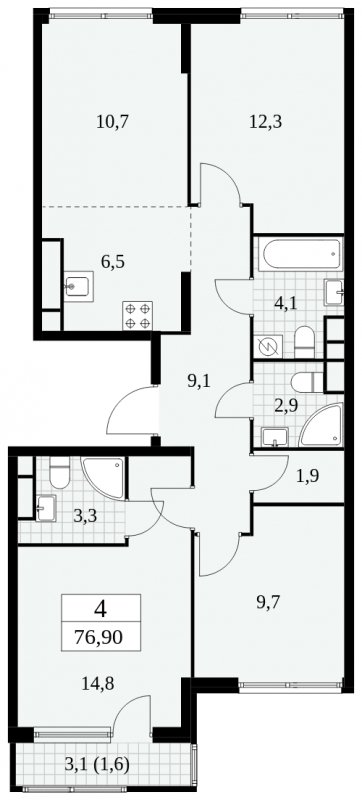 4-комнатная квартира (евро) без отделки, 76.9 м2, 18 этаж, сдача 2 квартал 2025 г., ЖК Южные сады, корпус 2.4 - объявление 1760487 - фото №1