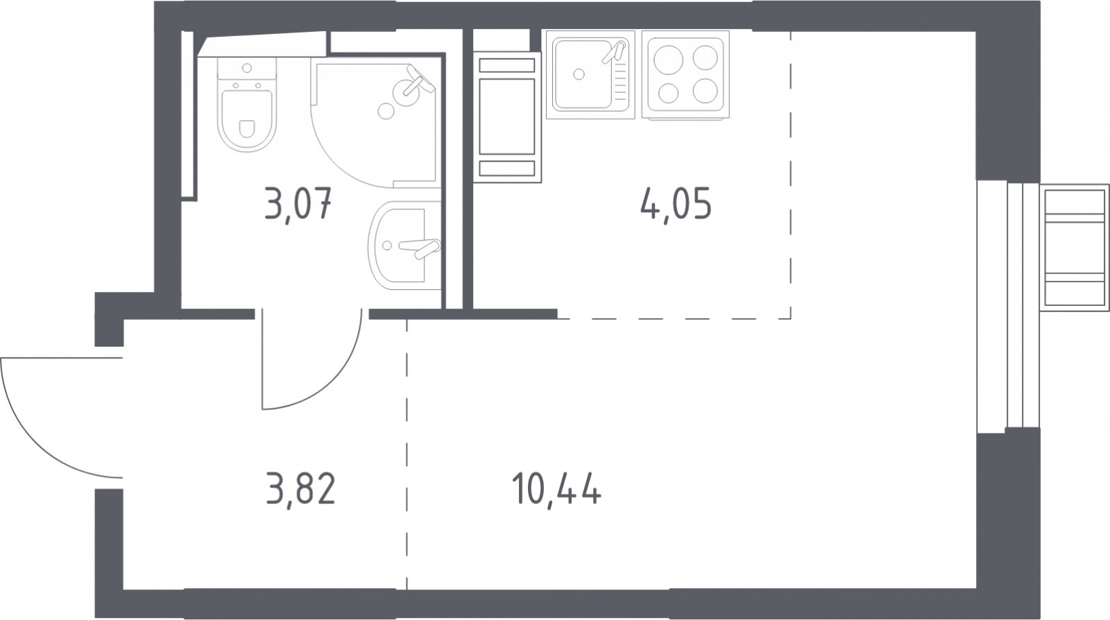 1-комнатная квартира с полной отделкой, 21.38 м2, 12 этаж, сдача 2 квартал 2023 г., ЖК Томилино Парк, корпус 4.3 - объявление 2009171 - фото №1