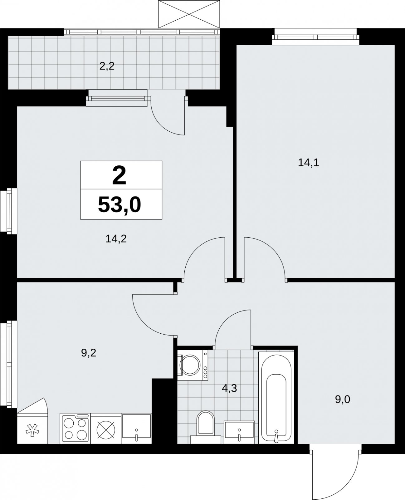 2-комнатная квартира с полной отделкой, 53 м2, 10 этаж, сдача 3 квартал 2026 г., ЖК Дзен-кварталы, корпус 6.1.4 - объявление 2328216 - фото №1