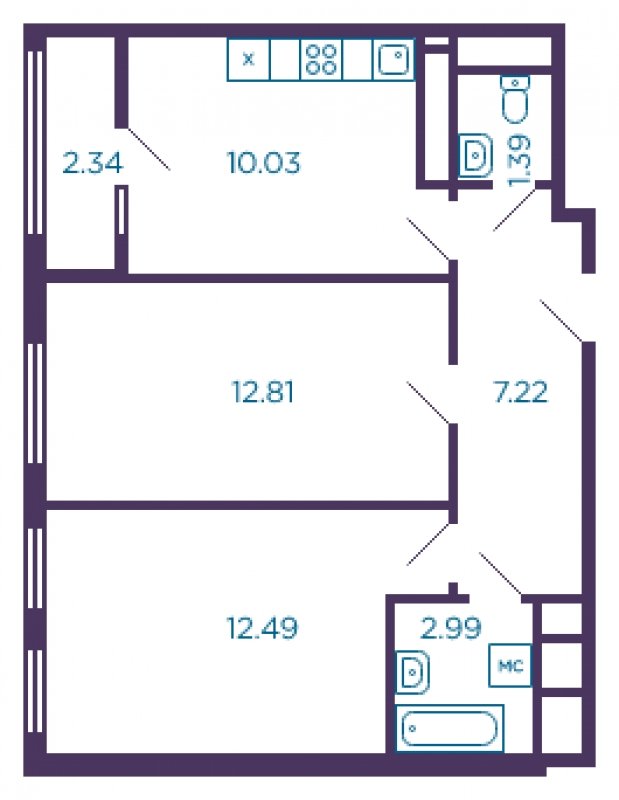 2-комнатная квартира с полной отделкой, 48.1 м2, 7 этаж, дом сдан, ЖК Миниполис Дивное, корпус 1 - объявление 1806079 - фото №1