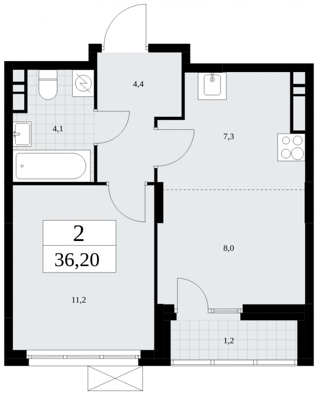 2-комнатная квартира (евро) с частичной отделкой, 36.2 м2, 11 этаж, сдача 4 квартал 2024 г., ЖК Скандинавия, корпус 35.1.1 - объявление 1780167 - фото №1