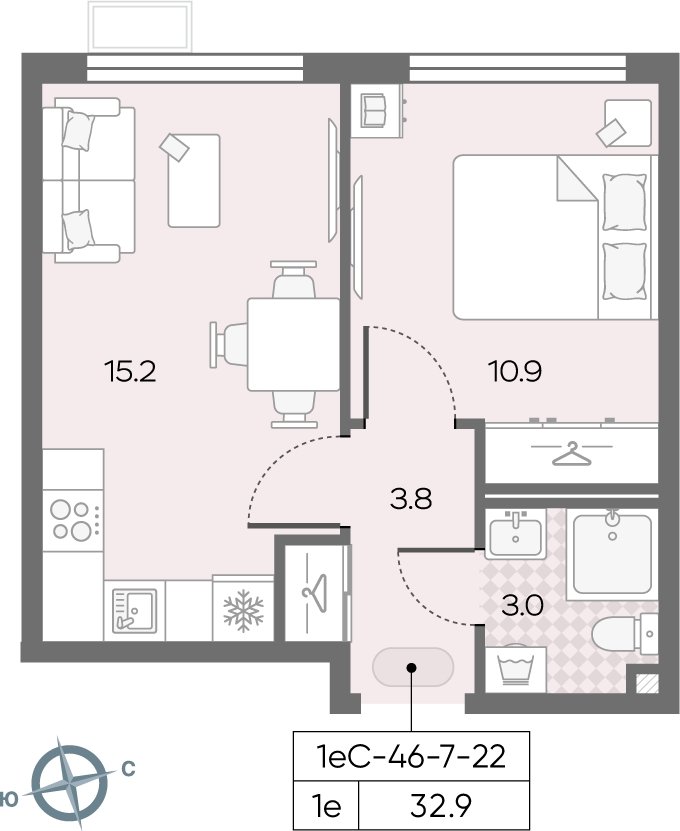 1-комнатная квартира с полной отделкой, 32.9 м2, 22 этаж, сдача 3 квартал 2024 г., ЖК Лучи, корпус 15 - объявление 2184347 - фото №1
