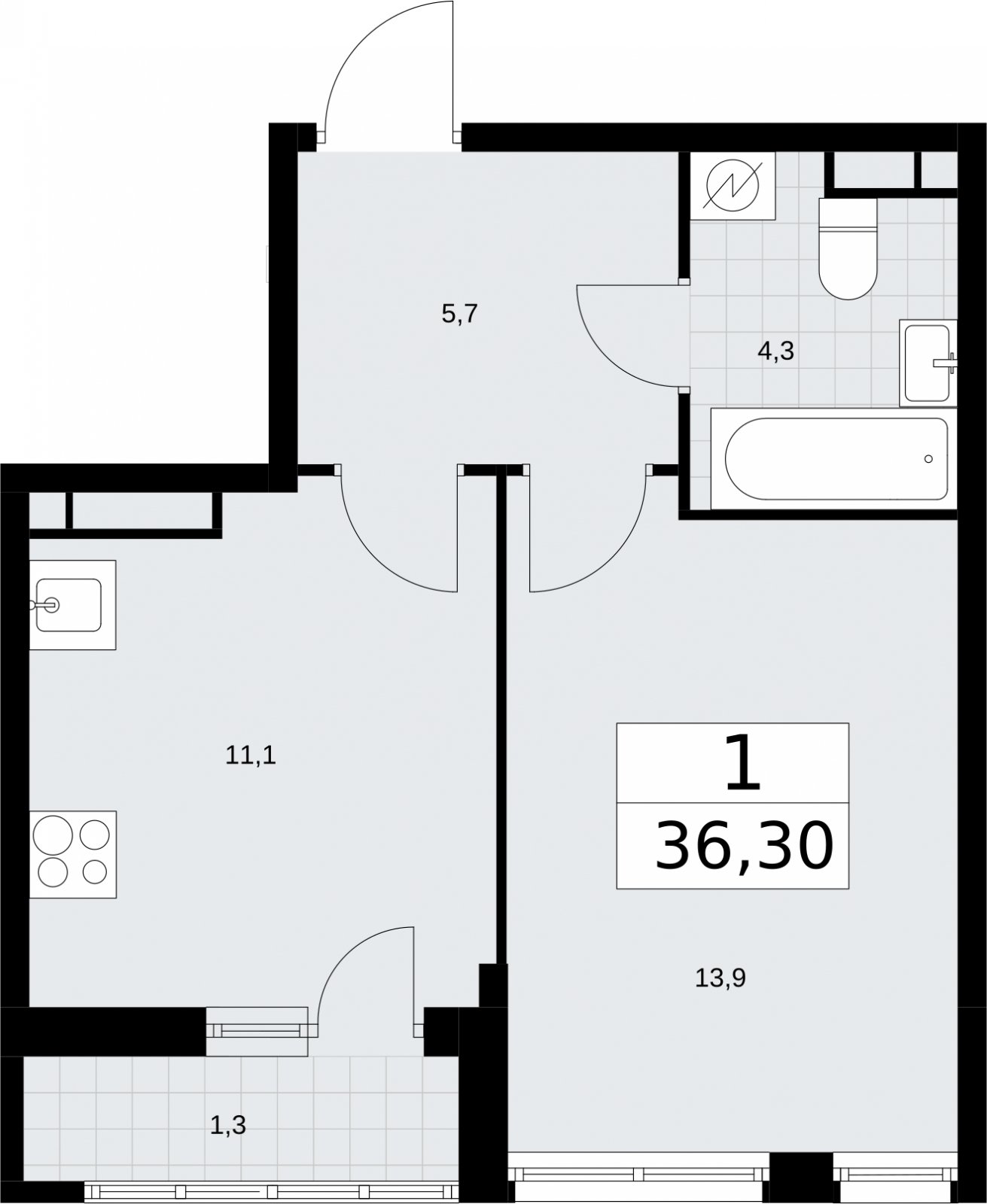 1-комнатная квартира с полной отделкой, 36.3 м2, 4 этаж, сдача 4 квартал 2026 г., ЖК Родные кварталы, корпус 1.2 - объявление 2317765 - фото №1