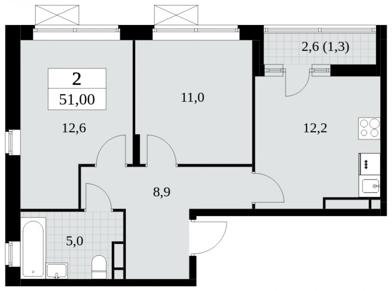 2-комнатная квартира с полной отделкой, 51 м2, 11 этаж, сдача 3 квартал 2024 г., ЖК Прокшино, корпус 6.4 - объявление 1663143 - фото №1