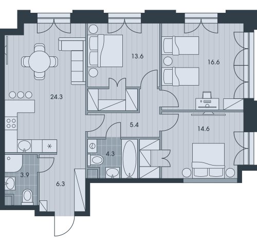4-комнатная квартира без отделки, 88.6 м2, 6 этаж, дом сдан, ЖК EVER, корпус 2 - объявление 2376344 - фото №1