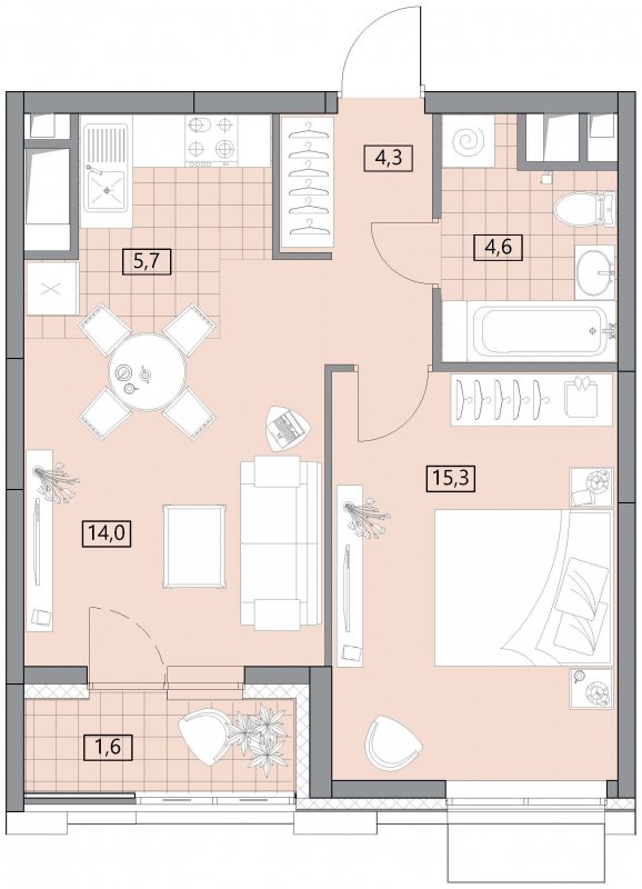 2-комнатная квартира без отделки, 46 м2, 17 этаж, дом сдан, ЖК Вестердам, корпус 3 - объявление 1862058 - фото №1