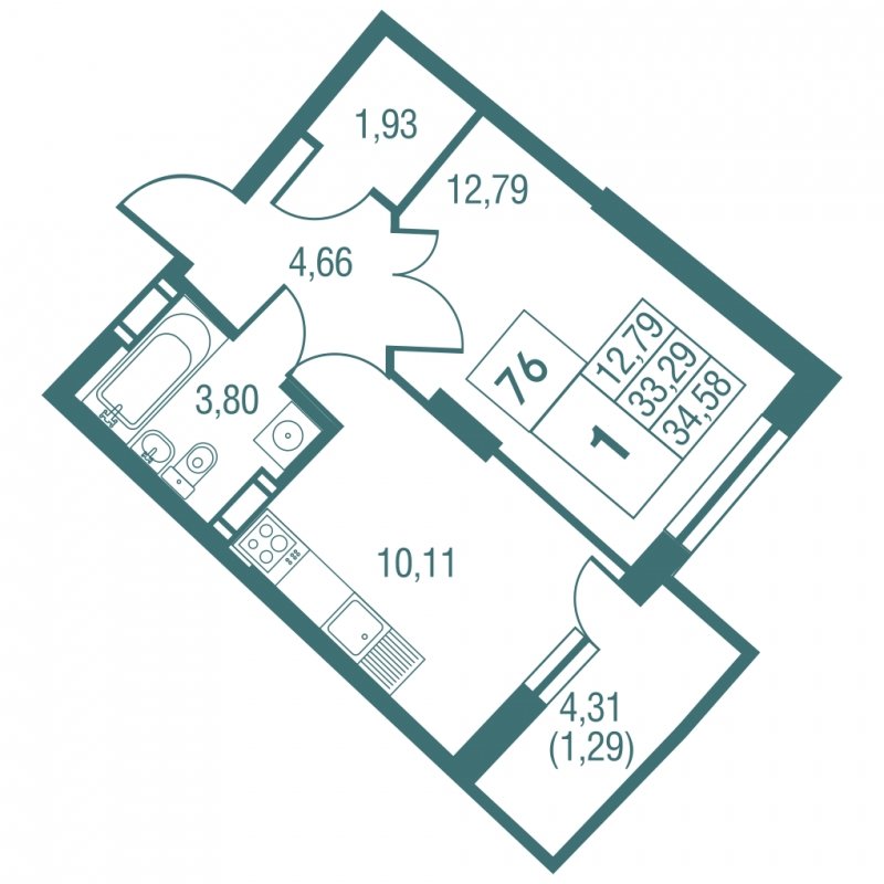 1-комнатная квартира с частичной отделкой, 34.58 м2, 25 этаж, дом сдан, ЖК Жилой микрорайон Одинбург, корпус 32 - объявление 1492888 - фото №1
