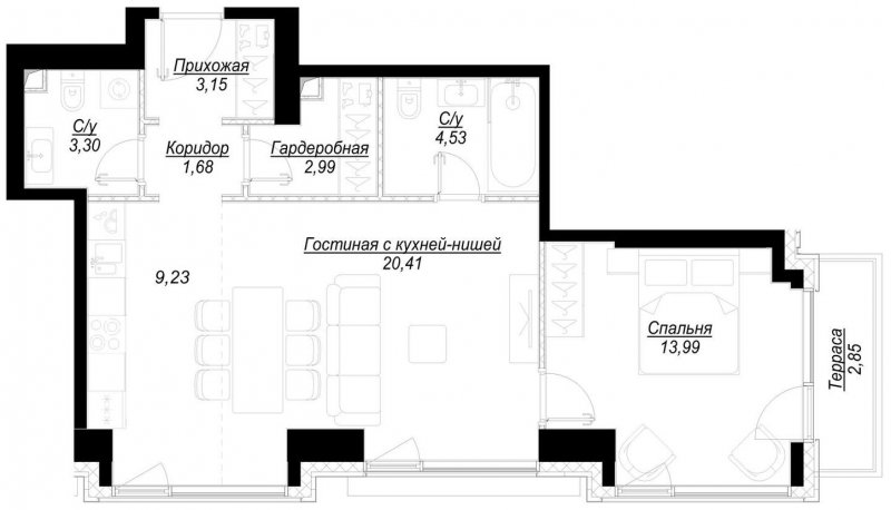 1-комнатная квартира с частичной отделкой, 60.1 м2, 11 этаж, сдача 1 квартал 2023 г., ЖК Hide, корпус RiverSide - объявление 1756869 - фото №1