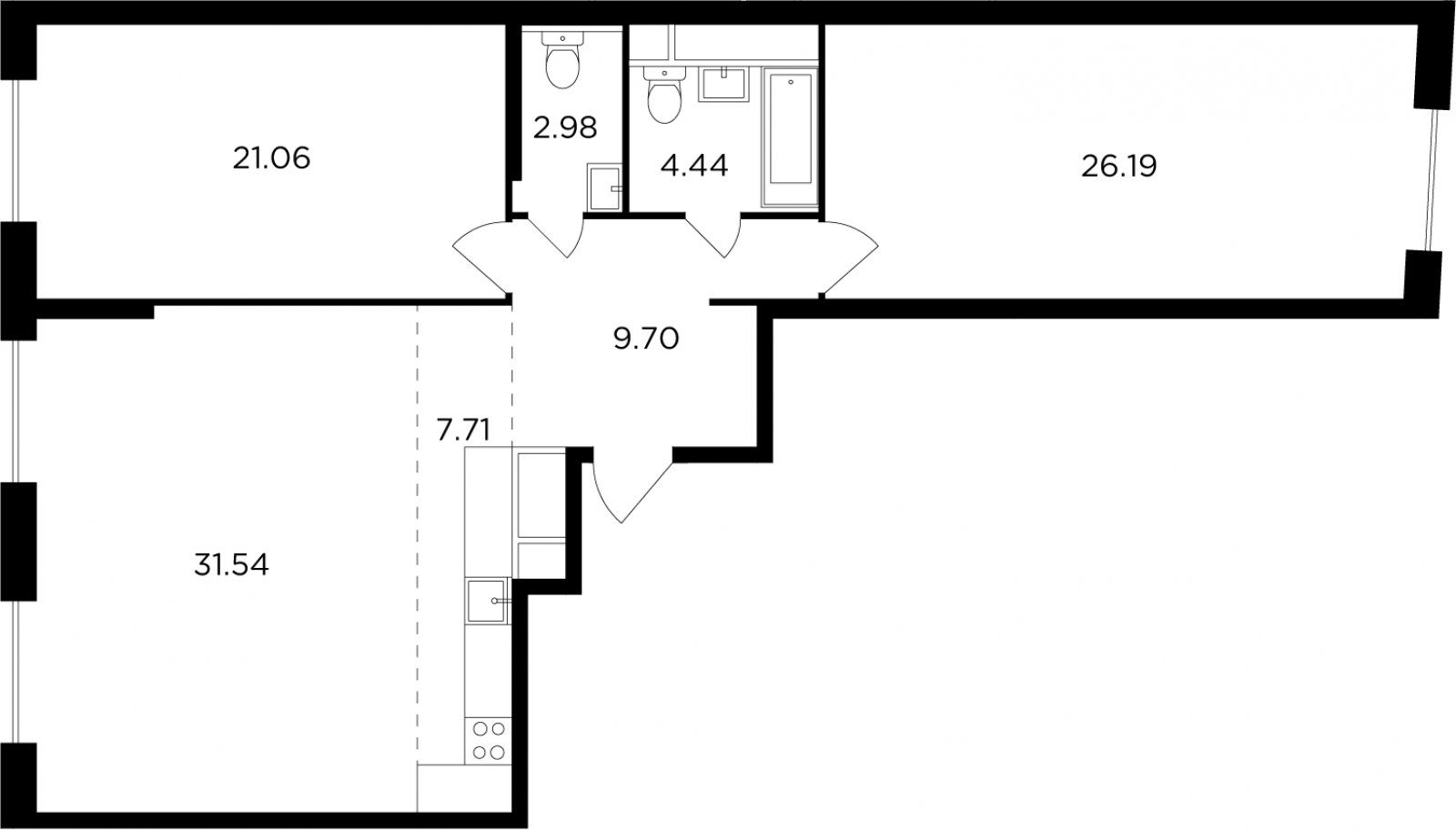 3-комнатная квартира без отделки, 103.62 м2, 29 этаж, дом сдан, ЖК КутузовGRAD 2, корпус 6 - объявление 2278856 - фото №1