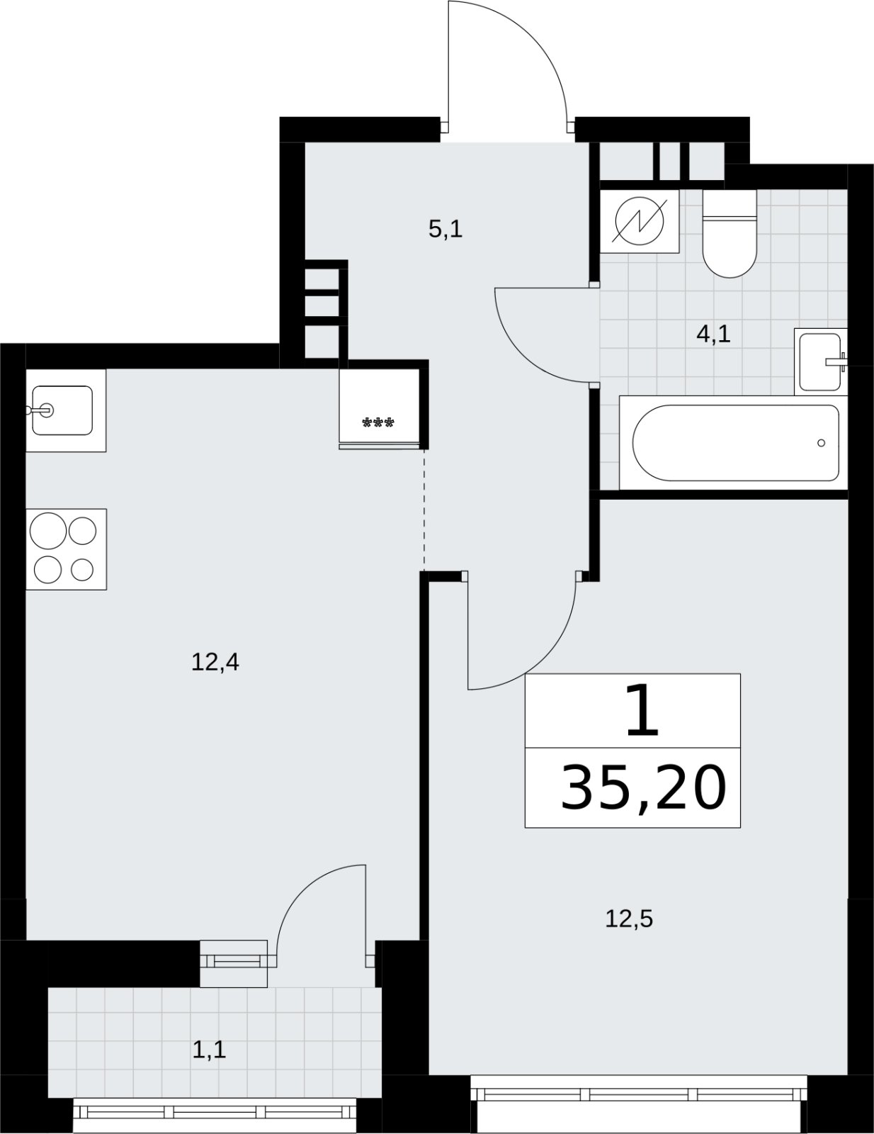 1-комнатная квартира с полной отделкой, 35.2 м2, 3 этаж, сдача 4 квартал 2026 г., ЖК Родные кварталы, корпус 3.3 - объявление 2378457 - фото №1