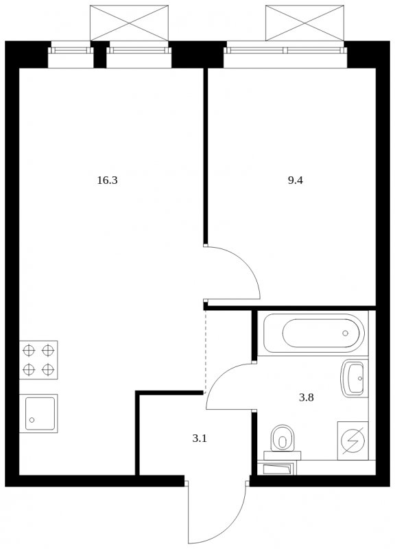 1-комнатная квартира с полной отделкой, 32.6 м2, 29 этаж, сдача 4 квартал 2023 г., ЖК Новохохловская 15, корпус 3 - объявление 1688973 - фото №1