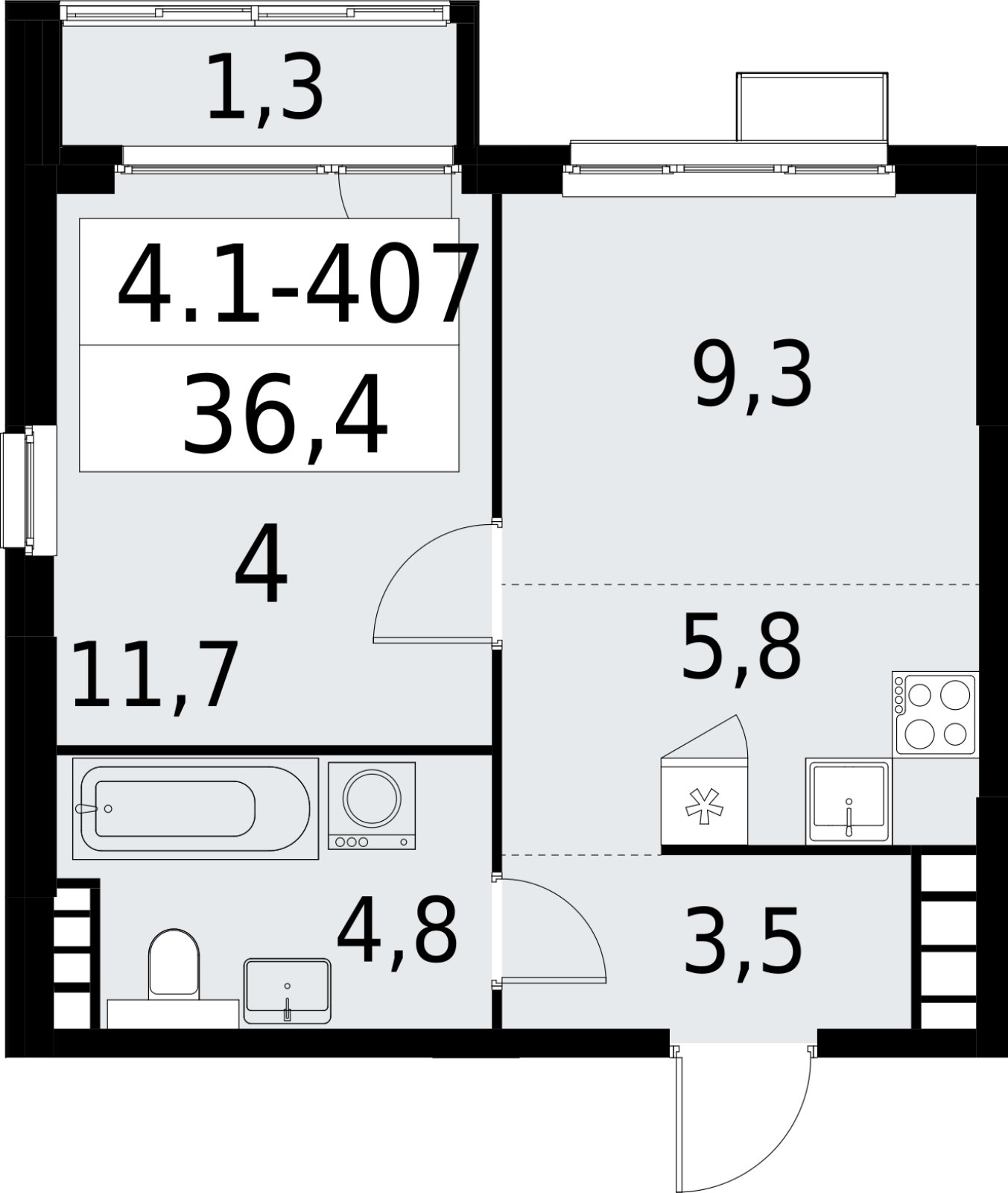 2-комнатная квартира (евро) с полной отделкой, 36.4 м2, 29 этаж, сдача 2 квартал 2027 г., ЖК Южные сады, корпус 4.1.2 - объявление 2392913 - фото №1