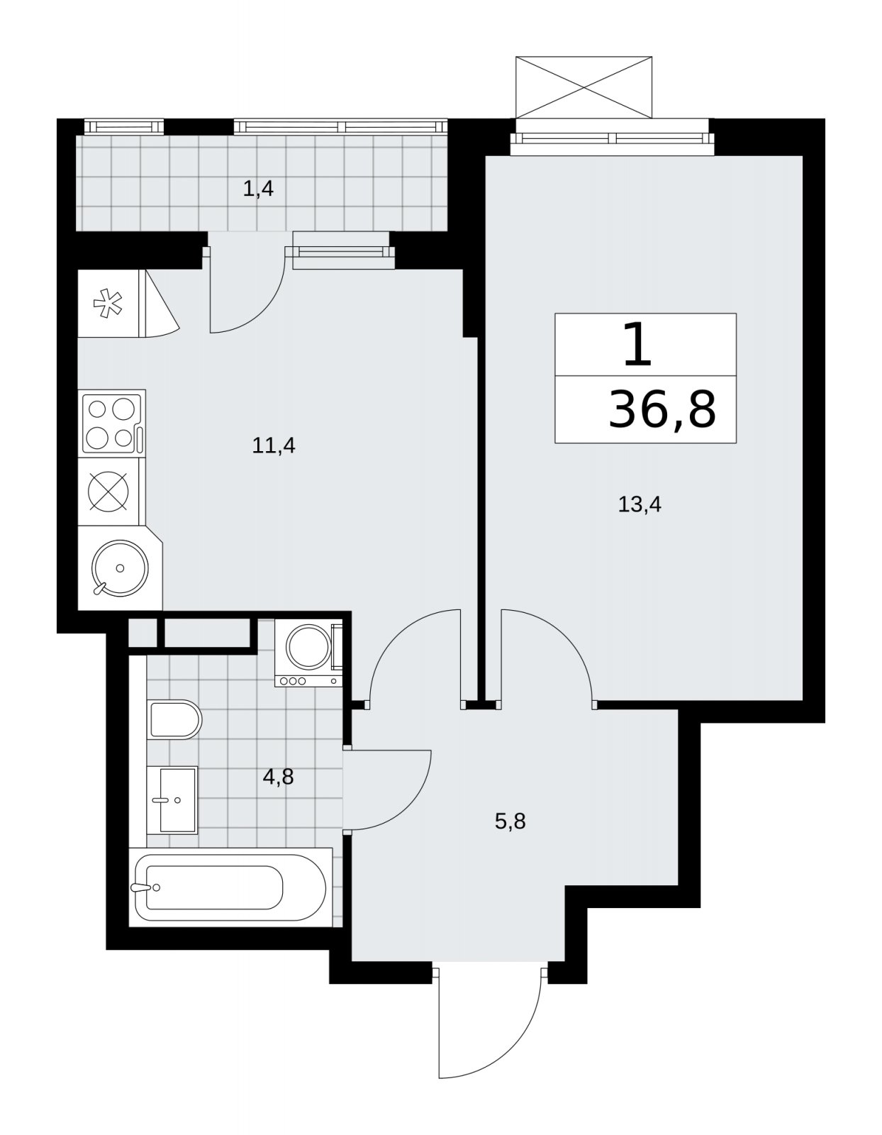 1-комнатная квартира без отделки, 36.8 м2, 4 этаж, сдача 1 квартал 2026 г., ЖК Прокшино, корпус 11.2.1 - объявление 2269994 - фото №1