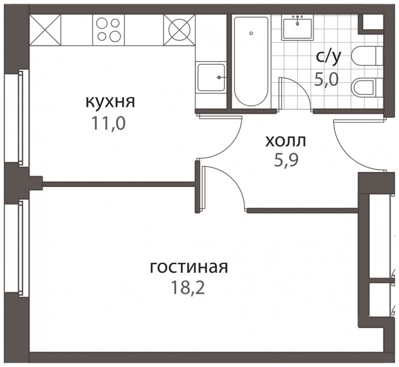 1-комнатная квартира без отделки, 40.1 м2, 2 этаж, дом сдан, ЖК HomeCity, корпус 3 - объявление 1572880 - фото №1