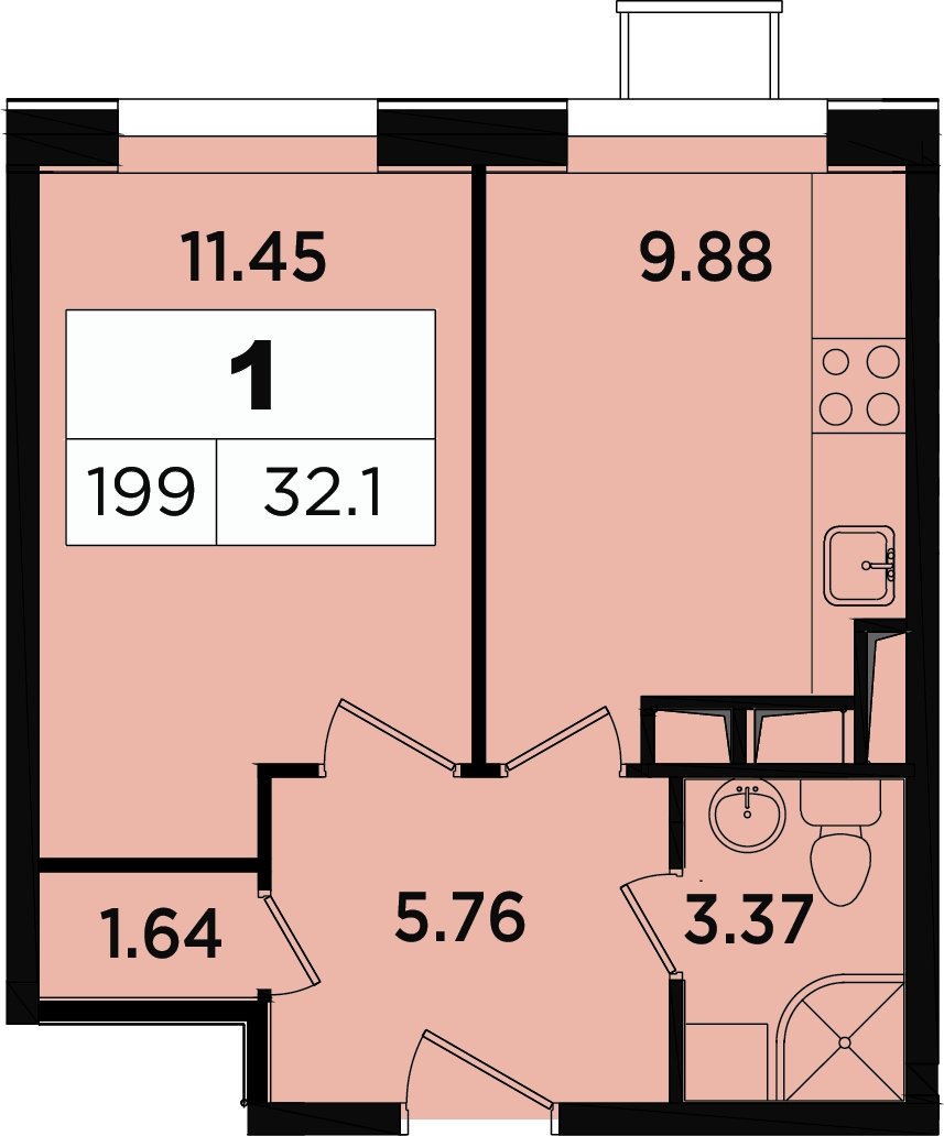 1-комнатные апартаменты 29.9 м2, 15 этаж, дом сдан, ЖК Легендарный Квартал на Березовой  аллее, корпус 3 - объявление 2335635 - фото №1