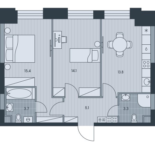 2-комнатная квартира без отделки, 55.4 м2, 31 этаж, сдача 3 квартал 2025 г., ЖК EVER, корпус 5 - объявление 2407952 - фото №1
