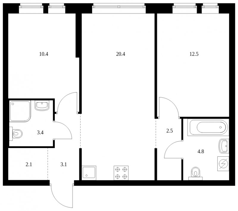 2-комнатная квартира с частичной отделкой, 59.2 м2, 25 этаж, сдача 4 квартал 2023 г., ЖК Кронштадтский 9, корпус 1.4 - объявление 1853400 - фото №1