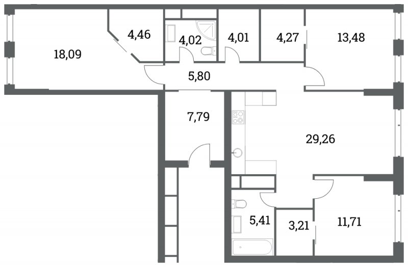 3-комнатная квартира без отделки, 111.45 м2, 14 этаж, сдача 4 квартал 2022 г., ЖК Headliner, корпус 6 - объявление 1285037 - фото №1