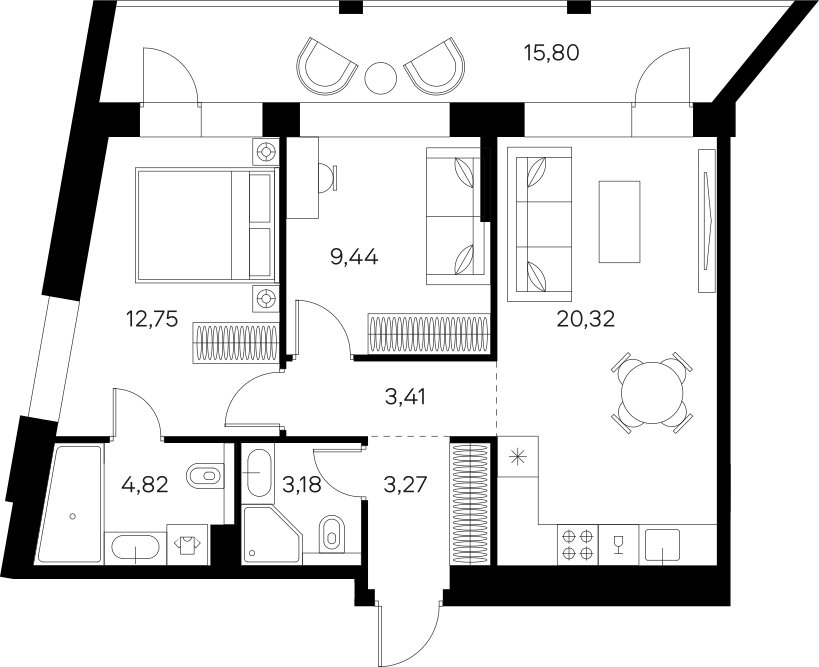 2-комнатная квартира без отделки, 65.09 м2, 10 этаж, сдача 4 квартал 2024 г., ЖК FØRST, корпус 1 - объявление 2282797 - фото №1