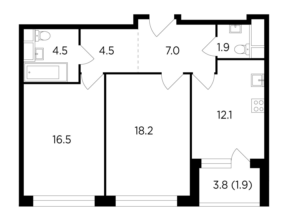 2-комнатная квартира с полной отделкой, 68.44 м2, 21 этаж, дом сдан, ЖК RiverSky, корпус 2 - объявление 2278816 - фото №1