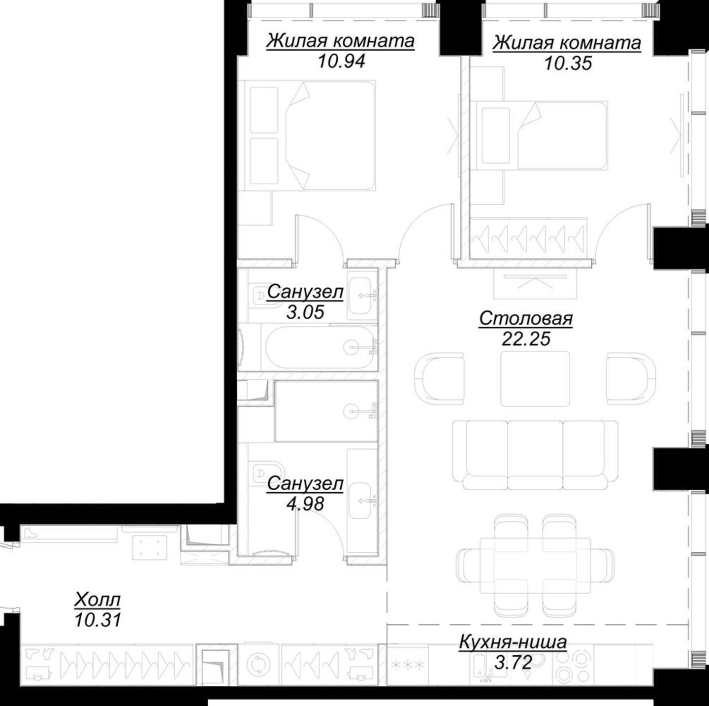 2-комнатная квартира с частичной отделкой, 65.82 м2, 12 этаж, сдача 4 квартал 2024 г., ЖК MOD, корпус Mann - объявление 2191601 - фото №1