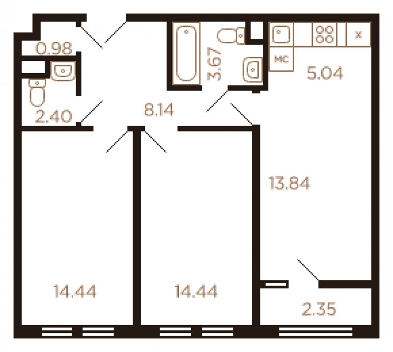 3-комнатная квартира без отделки, 64 м2, 8 этаж, сдача 4 квартал 2022 г., ЖК Миниполис Рафинад, корпус 9 - объявление 1463928 - фото №1