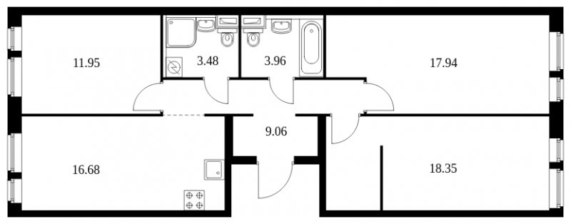 3-комнатная квартира с полной отделкой, 81.42 м2, 16 этаж, сдача 1 квартал 2024 г., ЖК Green Park, корпус 8 - объявление 1594562 - фото №1