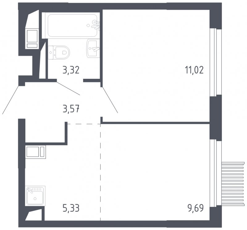 2-комнатная квартира с полной отделкой, 32.93 м2, 2 этаж, сдача 3 квартал 2023 г., ЖК Мытищи Парк, корпус 2 - объявление 1662303 - фото №1