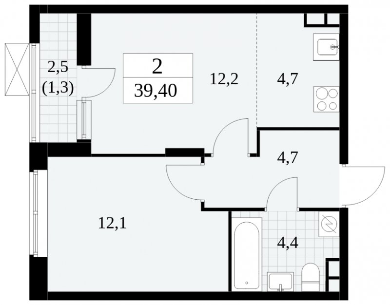 2-комнатная квартира (евро) с полной отделкой, 39.4 м2, 5 этаж, сдача 2 квартал 2025 г., ЖК Прокшино, корпус 5.1.2 - объявление 1860224 - фото №1
