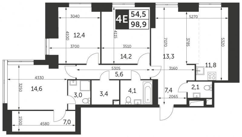 4-комнатная квартира с частичной отделкой, 98.9 м2, 21 этаж, сдача 4 квартал 2023 г., ЖК Архитектор, корпус 2 - объявление 1849897 - фото №1