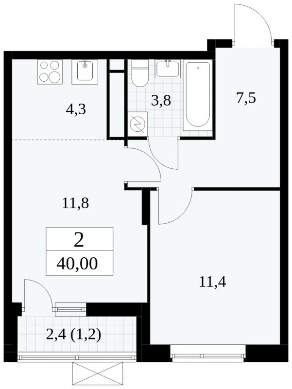 2-комнатная квартира (евро) без отделки, 40 м2, 14 этаж, сдача 1 квартал 2025 г., ЖК Прокшино, корпус 5.1.3 - объявление 1810932 - фото №1