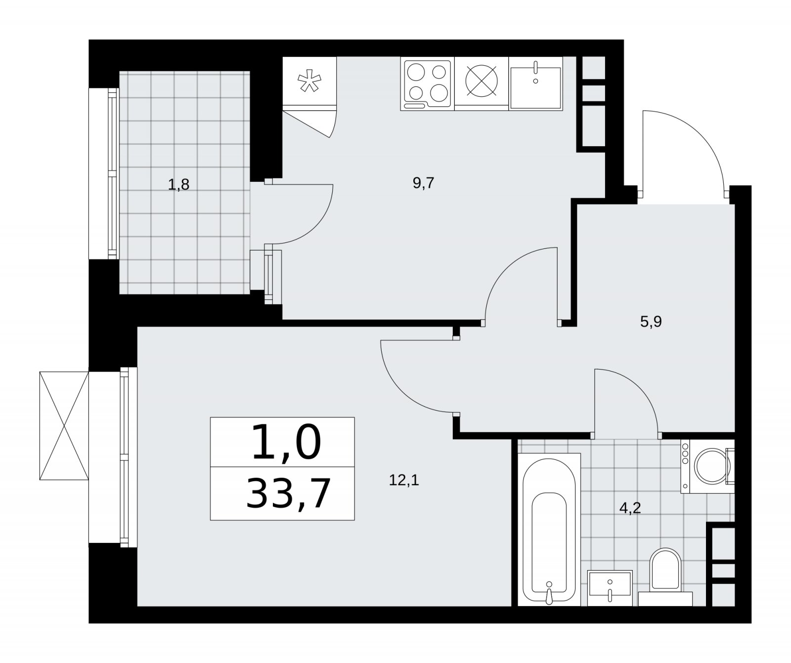 1-комнатная квартира с частичной отделкой, 33.7 м2, 16 этаж, сдача 1 квартал 2026 г., ЖК Бунинские кварталы, корпус 6.1 - объявление 2252492 - фото №1