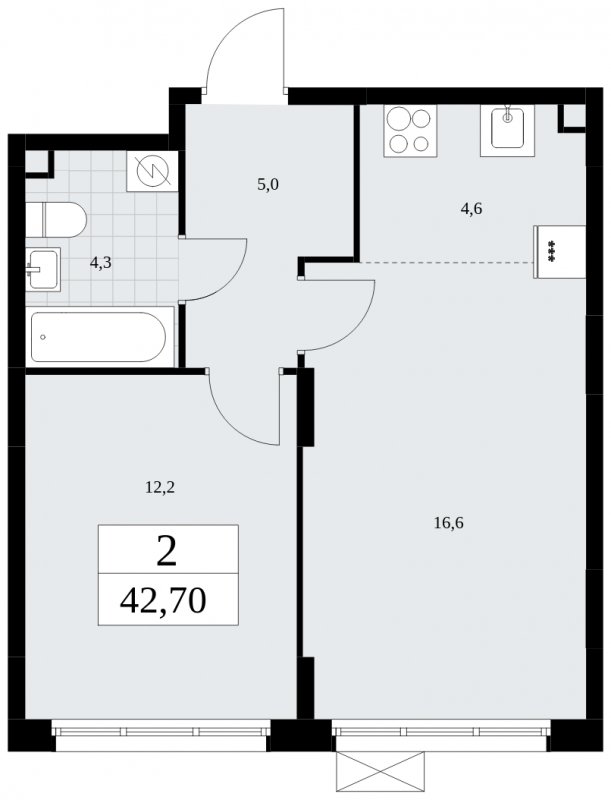 2-комнатная квартира (евро) без отделки, 42.7 м2, 2 этаж, сдача 1 квартал 2025 г., ЖК Дзен-кварталы, корпус 1.4 - объявление 1896091 - фото №1
