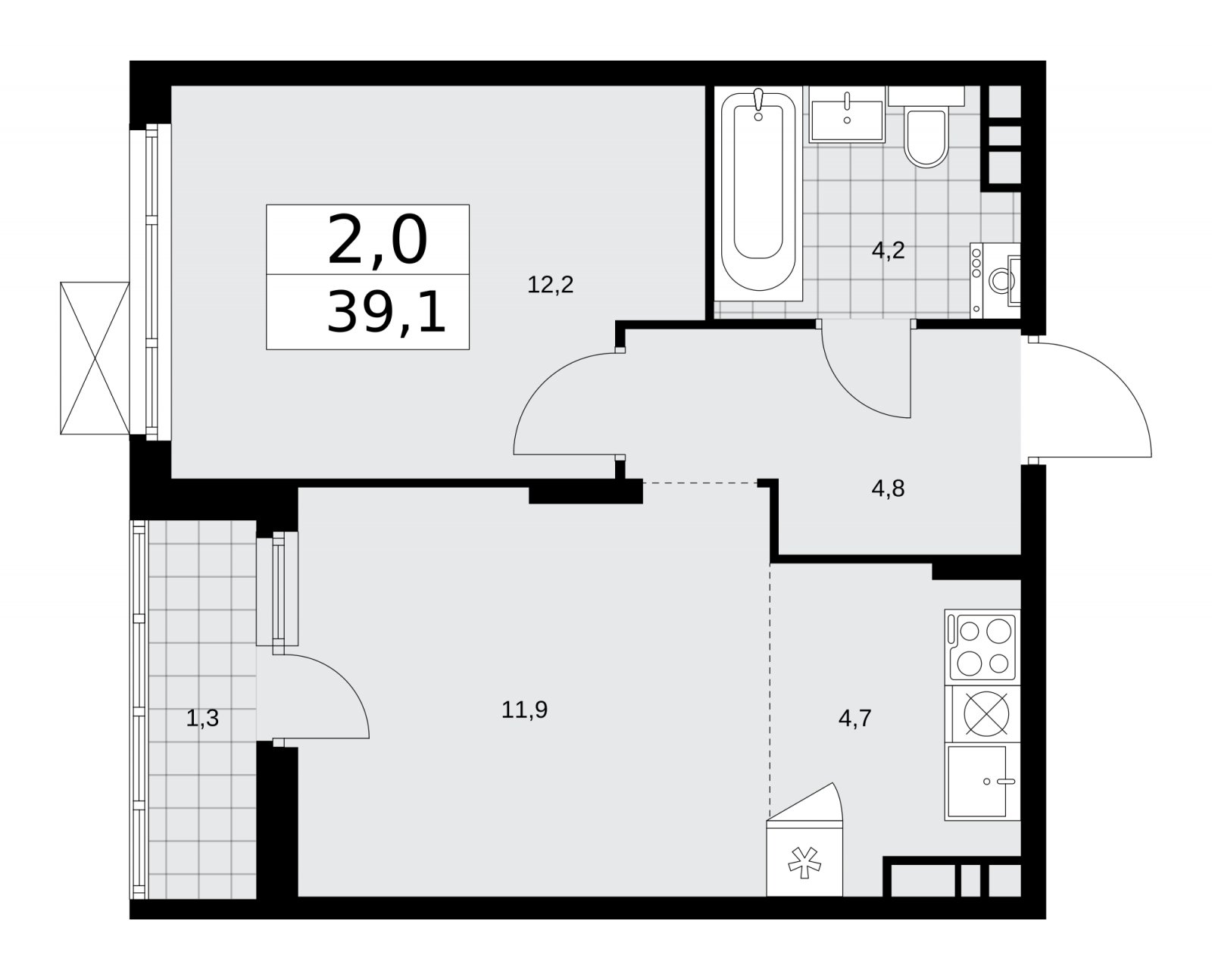 2-комнатная квартира (евро) без отделки, 39.1 м2, 8 этаж, сдача 1 квартал 2026 г., ЖК Прокшино, корпус 10.1.2 - объявление 2227124 - фото №1