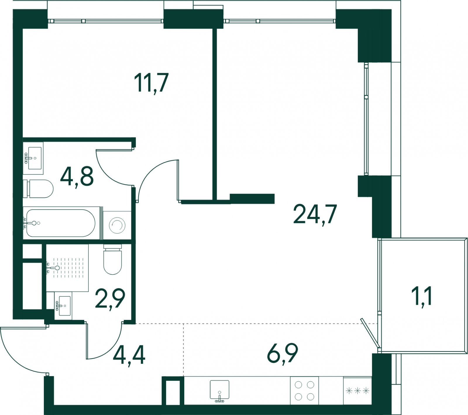 1-комнатная квартира без отделки, 56.5 м2, 9 этаж, сдача 2 квартал 2025 г., ЖК Клубный город на реке Primavera, корпус 6 квартала "Vivaldi" - объявление 2046773 - фото №1