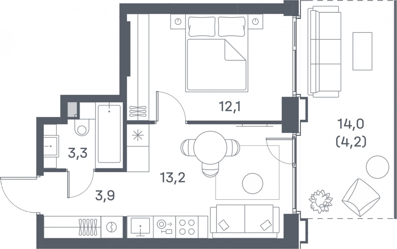 1-комнатная квартира 36.7 м2, 2 этаж, сдача 4 квартал 2025 г., ЖК Portland, корпус 1 - объявление 2303582 - фото №1