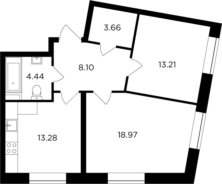 2-комнатная квартира без отделки, 61.67 м2, 13 этаж, сдача 4 квартал 2023 г., ЖК FORIVER, корпус 3 - объявление 2233272 - фото №1